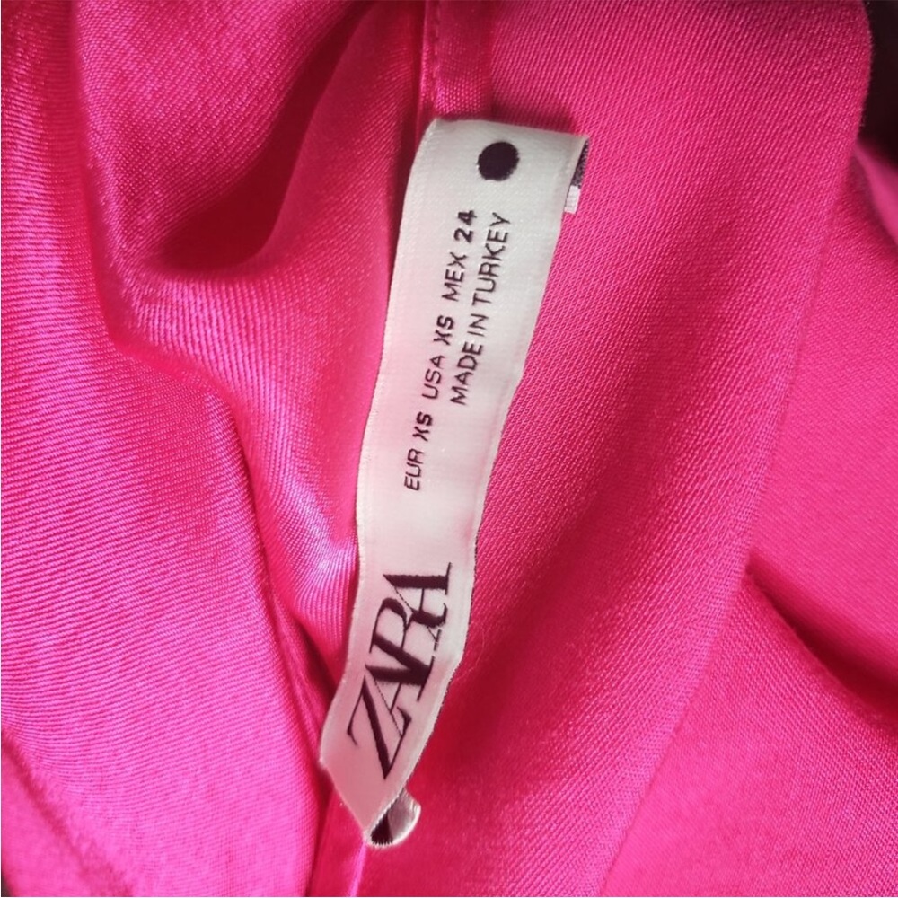 Zara hot pink satin midi dress fuchsia magenta berry silky faux wrap knee slit - Picture 12 of 14